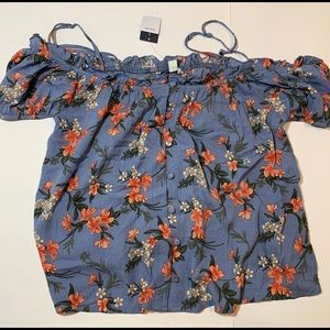 American Eagle off the shoulder tropical print top